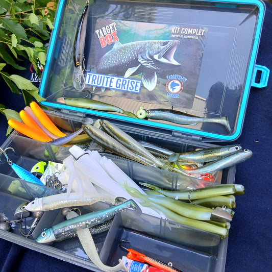 coffret de peche boite de leurre kit complet pour la truite grise touladi