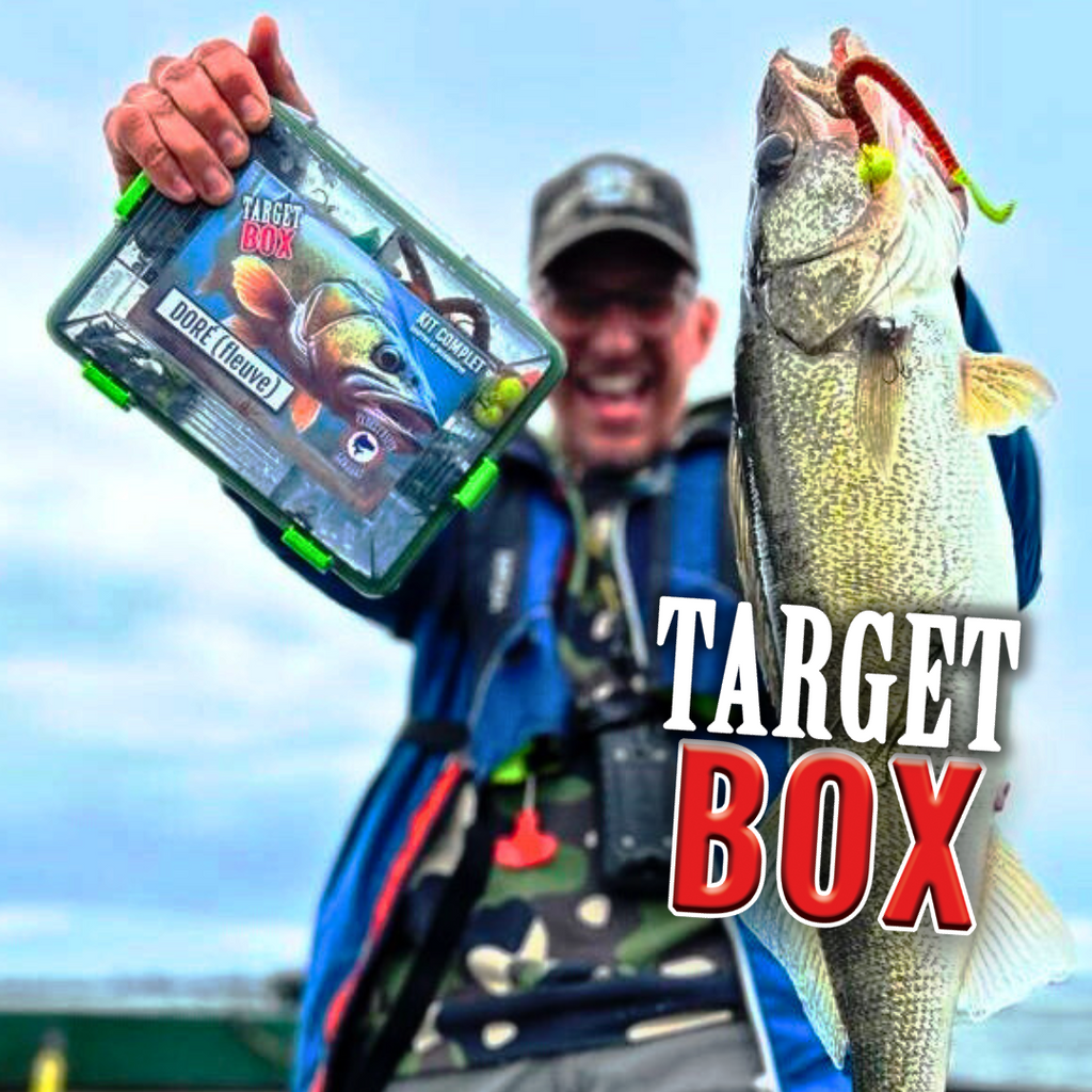 Pêcheur présentant un doré et une Target Box Doré Fleuve.