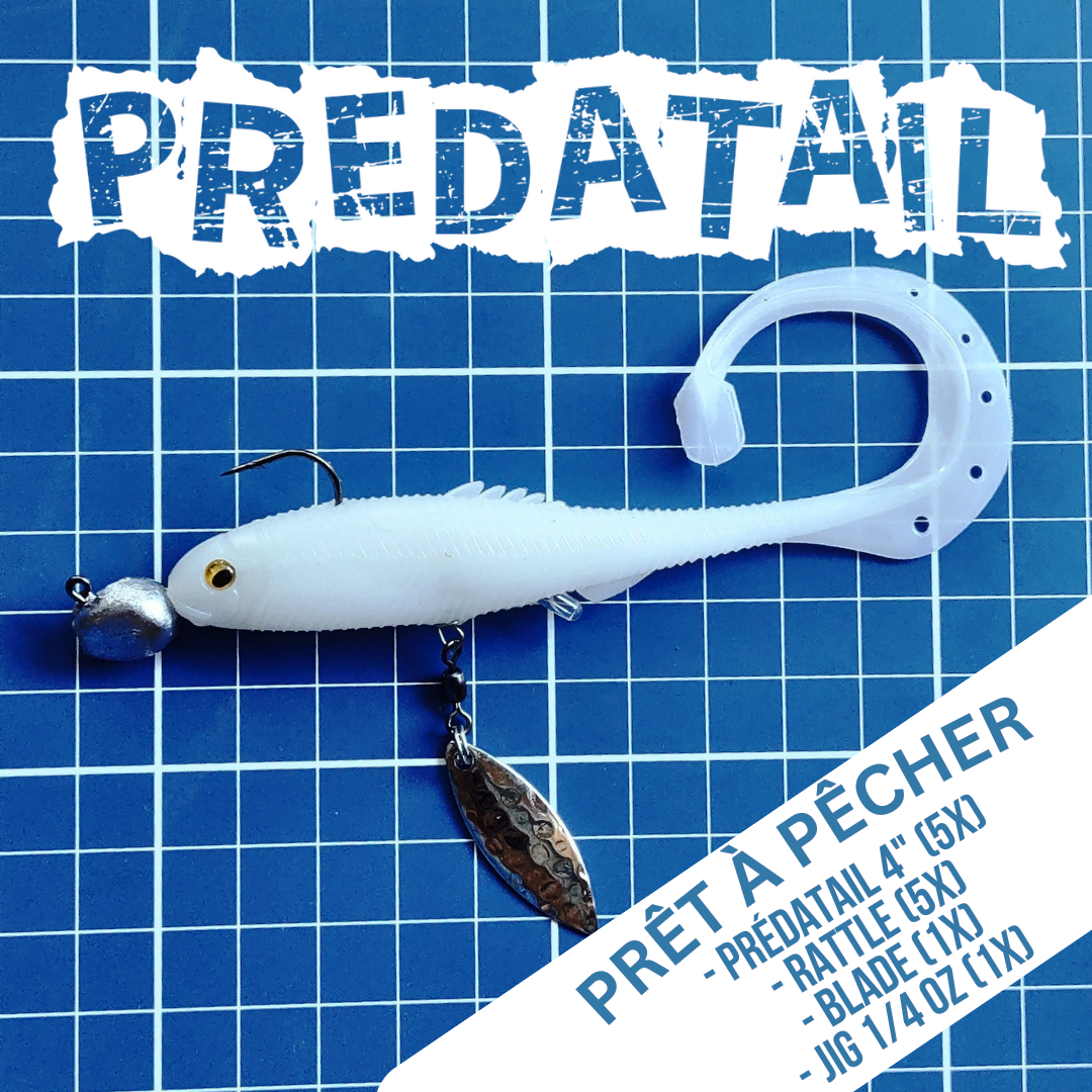 Leurre souple Predatail 4 po PRÊT À PÊCHER, Blanc.