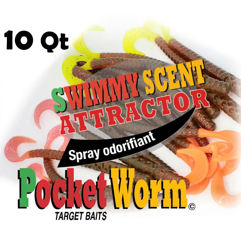 Ensemble de 10 leurres Pocket Worm Target Baits avec attractant Swimmy Scent.