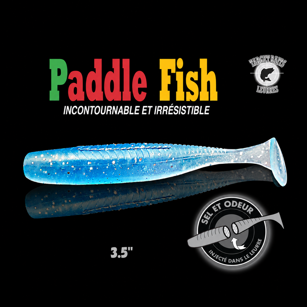Leurre souple Paddle Fish 3,5 po + Attractant, ICE BLUE.
