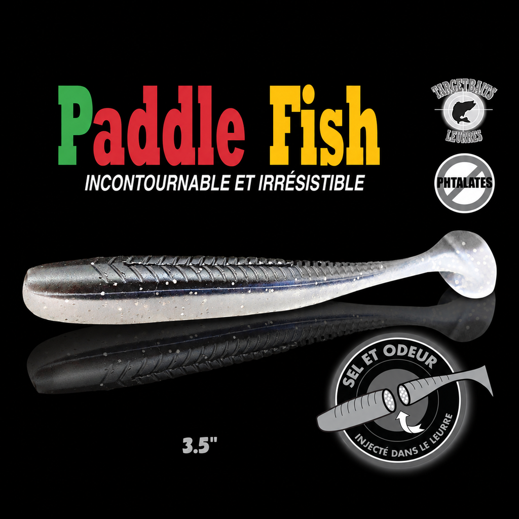 Leurre souple Paddle Fish 3,5 po + Attractant, NEW BLACK.
