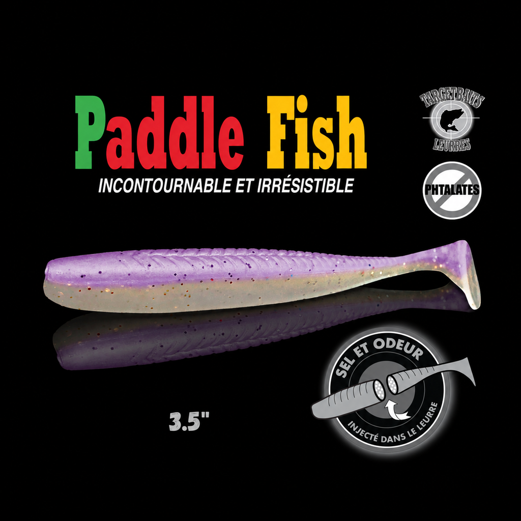 Leurre souple Paddle Fish 3,5 po + Attractant, PURPLE.
