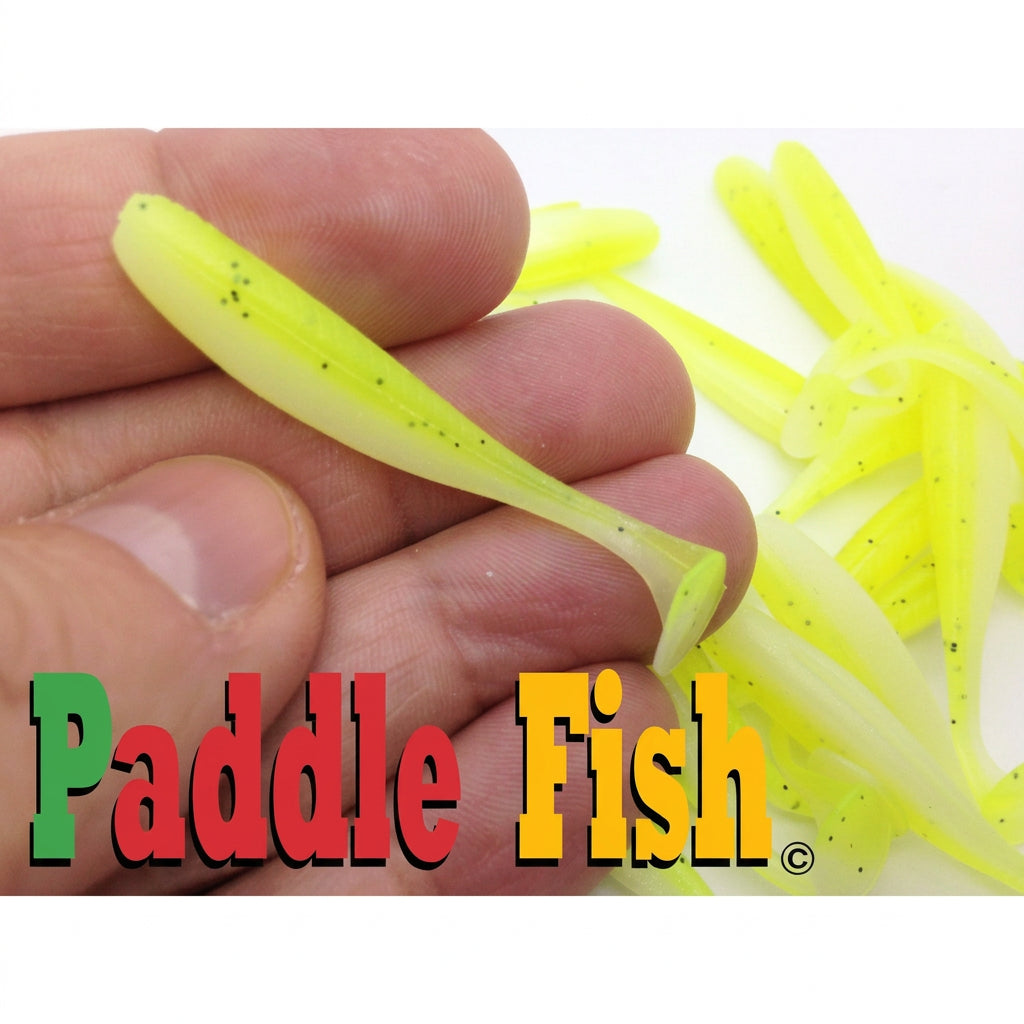 Soft plastic lure Paddle Fish Mini 2-inch + Attractant, CHARTREUSE.