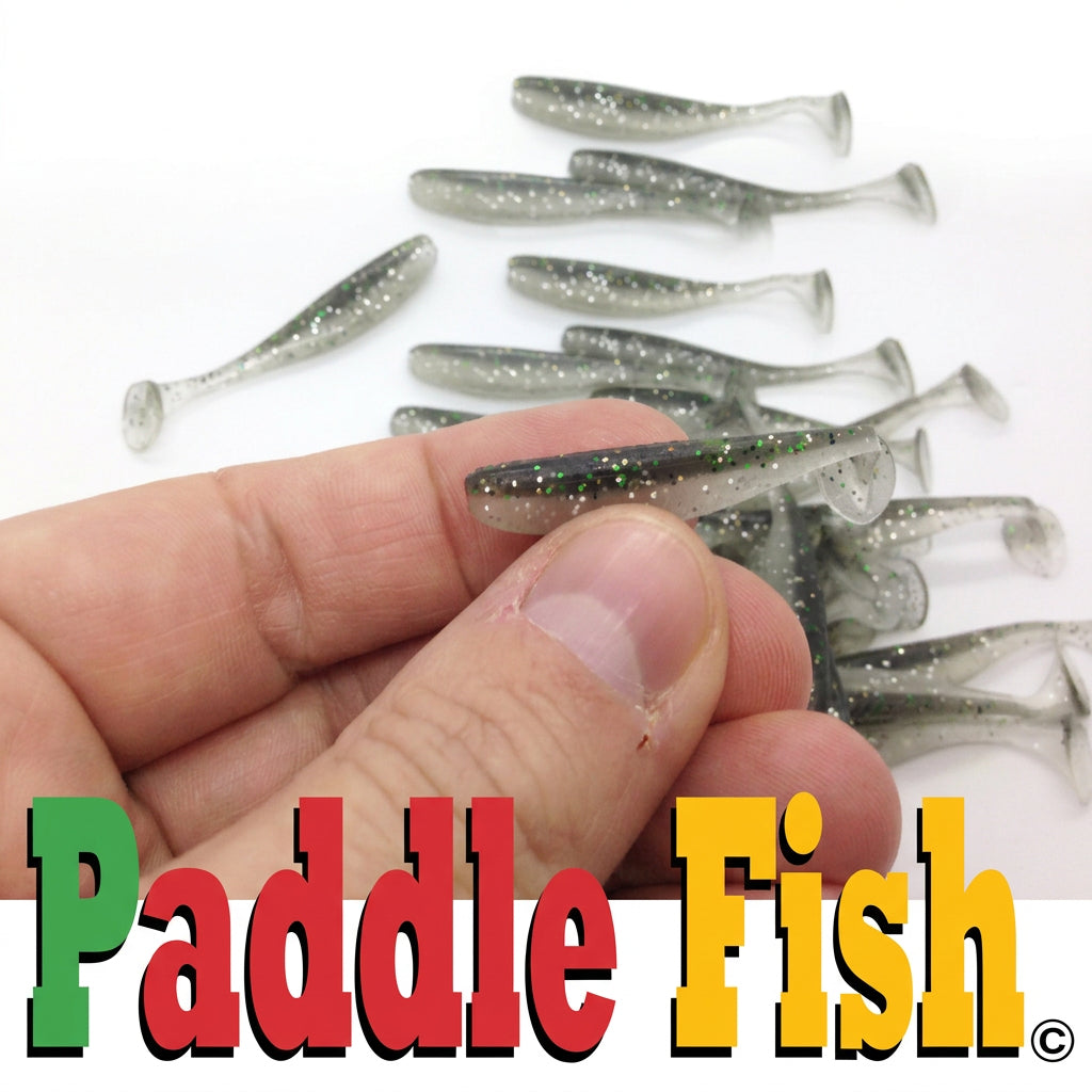 Soft plastic lure Paddle Fish Mini 2-inch + Attractant, NOIR SILVER.