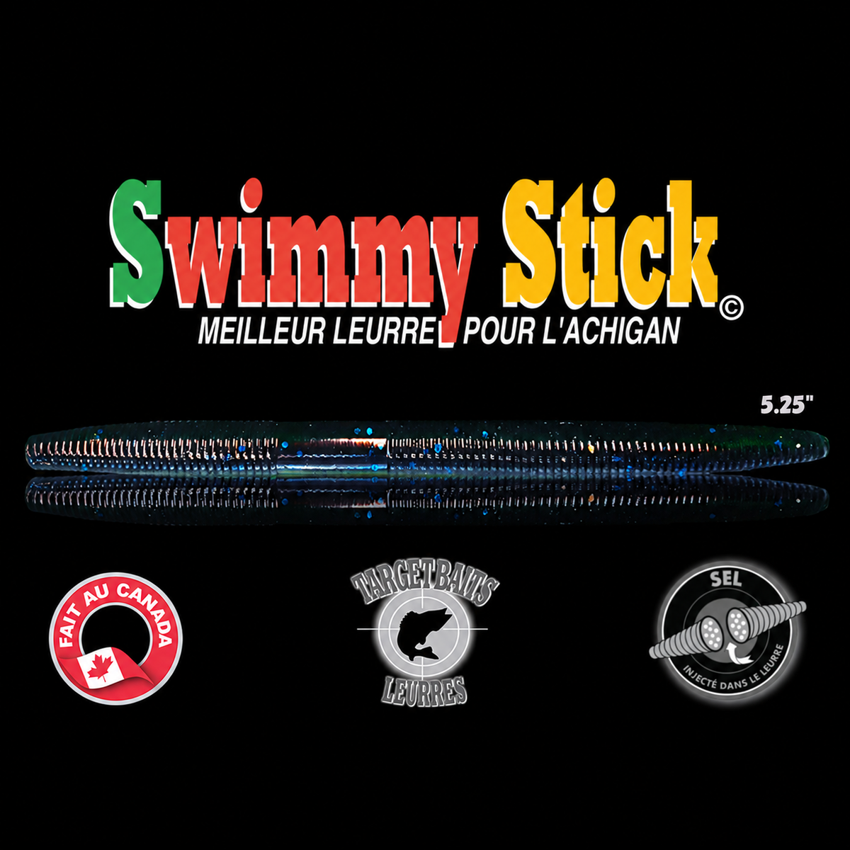 Leurre souple Swimmy Stick 5,25 po, BLACK BLUE FLAKE.